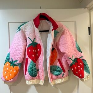 Colorful Quilted Jacket with Strawberry Design